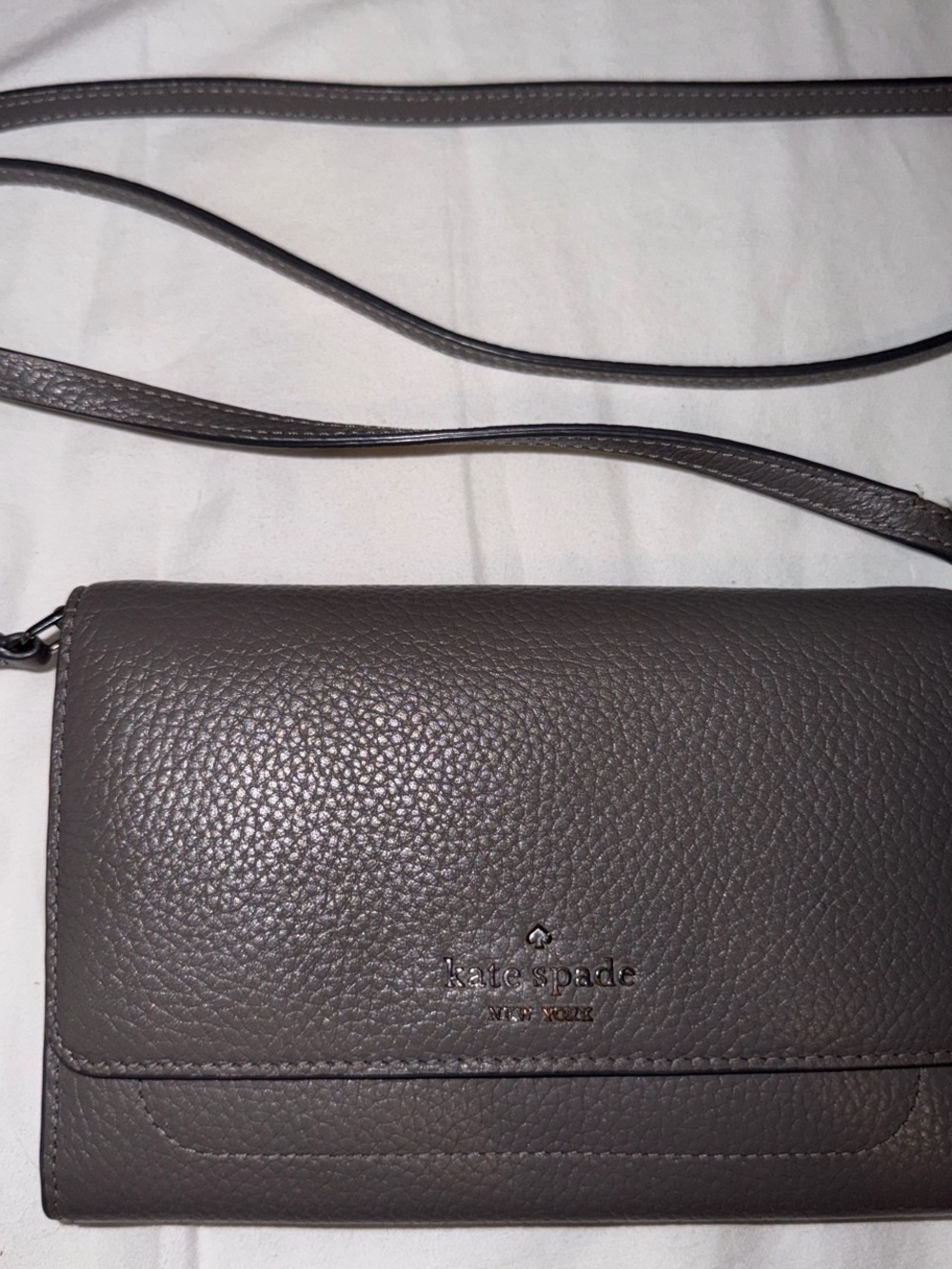kate spade Pebbled Leather Crossbody in Taupe Gray